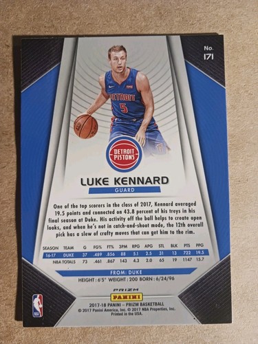 2017-18 Panini Prizm Prizms Silver RC Luke Kennard Detroit Pistons - Picture 2 of 2