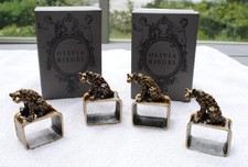 Olivia Riegel Cheetah Napkin Holder Ring Enamel Jewel Heavy Boxed Set of 4