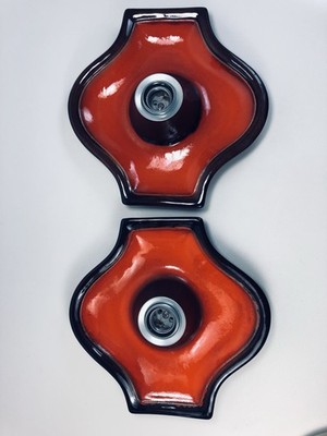 2 x Hustedt Fat Lava 70er Jahre Keramik Wandlampe Wandleuchte ORANGE