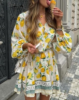 NWT H&M Lemon Print Dress w/ Macram Belt "Dolce Far Niente" White 1229587008 M | eBay NWT H&M Lemon Print Dress w/ Macram Belt "Dolce Far Niente" White 1229587008 M | eBay