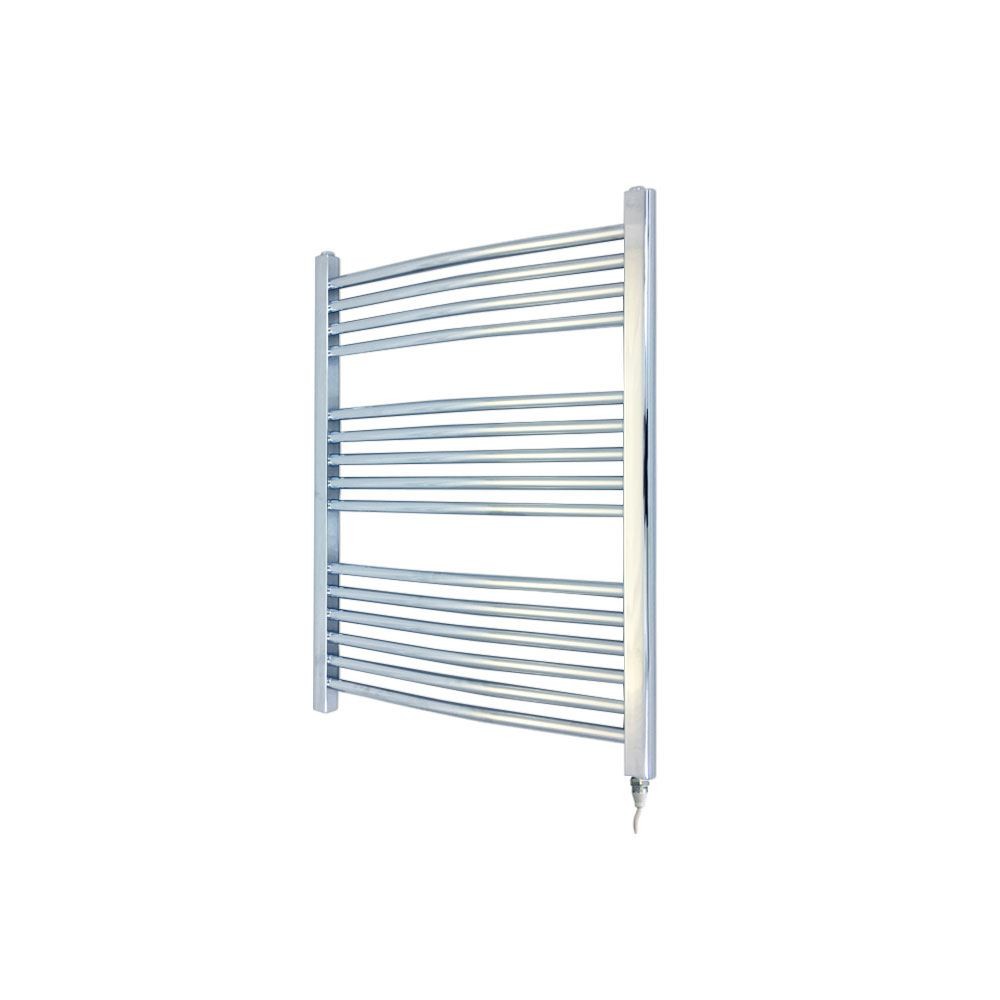 Curved Chrome Electric Towel Rail Fixed Temp 300W Element 600mm x 800mm
