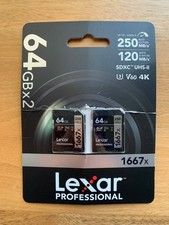 Lexar 64GB Pro 2-Pack SD Card, UHS-II, C10, U3, V60, 250 MB/s Read SDXC Memory