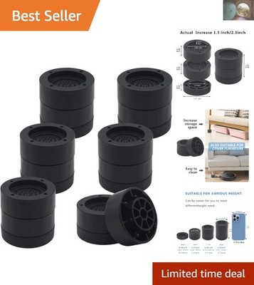 Anti-Slip Black Bed Lifts - 6 Pack Heavy-Duty Risers for All Furniture Types