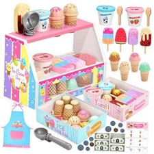Ice Cream Toy, Wooden Ice Cream Play Set, Pretend Play Kitchen Toys, Ice
