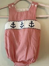 Infant Red Gingham Anchor Embroidered Romper Suit Velani 24M