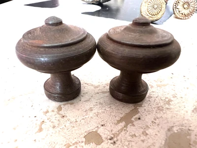 2 boutons poignées ronds anciens acier tiroir porte meuble - Photo 1/3