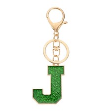Initial Letter Keychain, A-Z Alphabet Keyring Letter J Metal Key Chain, Green