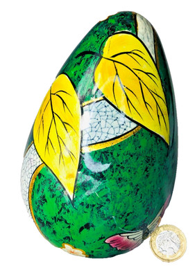 Ornament Cloisonne Deko Ei grün groß Schmetterling Vintage ra