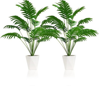 Set of 2 Artificial Areca Palm Plants in Pots, 51 Inch Fake Tropical Palm Trees