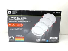 Commercial Electric 6in.LED,2-Level Lumen,Baffle Canless Recessed Adjust CCT 4PK