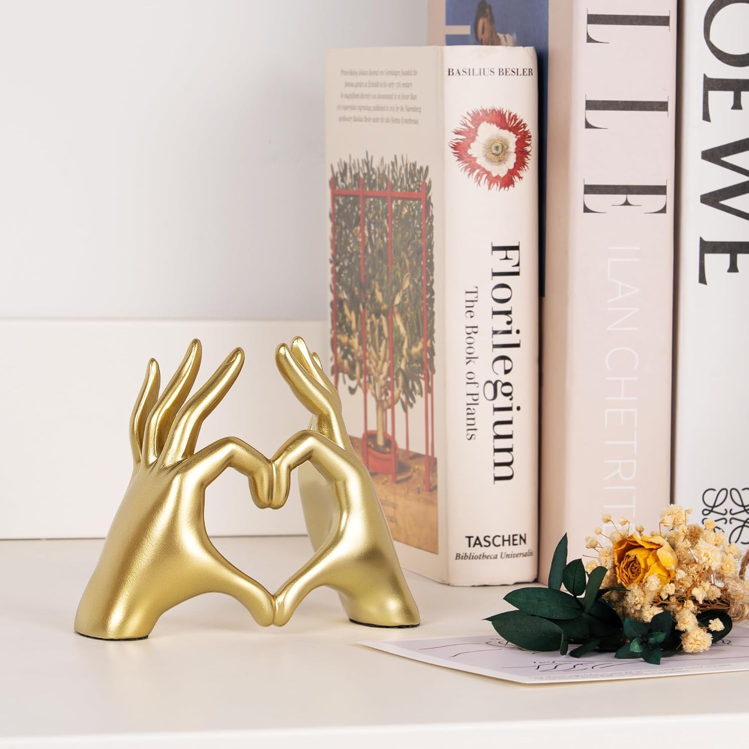 Gold Decor Living Room - Small Shelf Decor Aesthetic - Heart Hands Sculpture - T