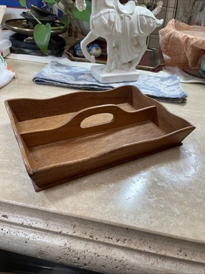 Vintage Solid Wood Organizer Caddy Utensil Holder Tray With Handle Dovetail Ends