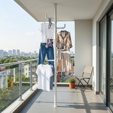 Adjustable Floor-to-Ceiling Clothes Drying Rack for Space Saving White