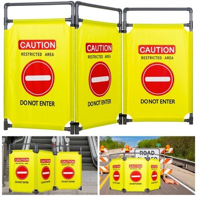 3 Panels Safety Barricade Heavy Duty PVC Frame 5.8FT Foldable Sign Barrier Ga...