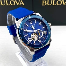 Bulova Marine Star 98A303 Men's Watch 45MM Blue Dial Blue Rubber Strap Automatic
