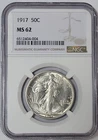 1917 NGC MS62 Walking Liberty Silver Half Dollar Choice BU - OBV Holder Chip
