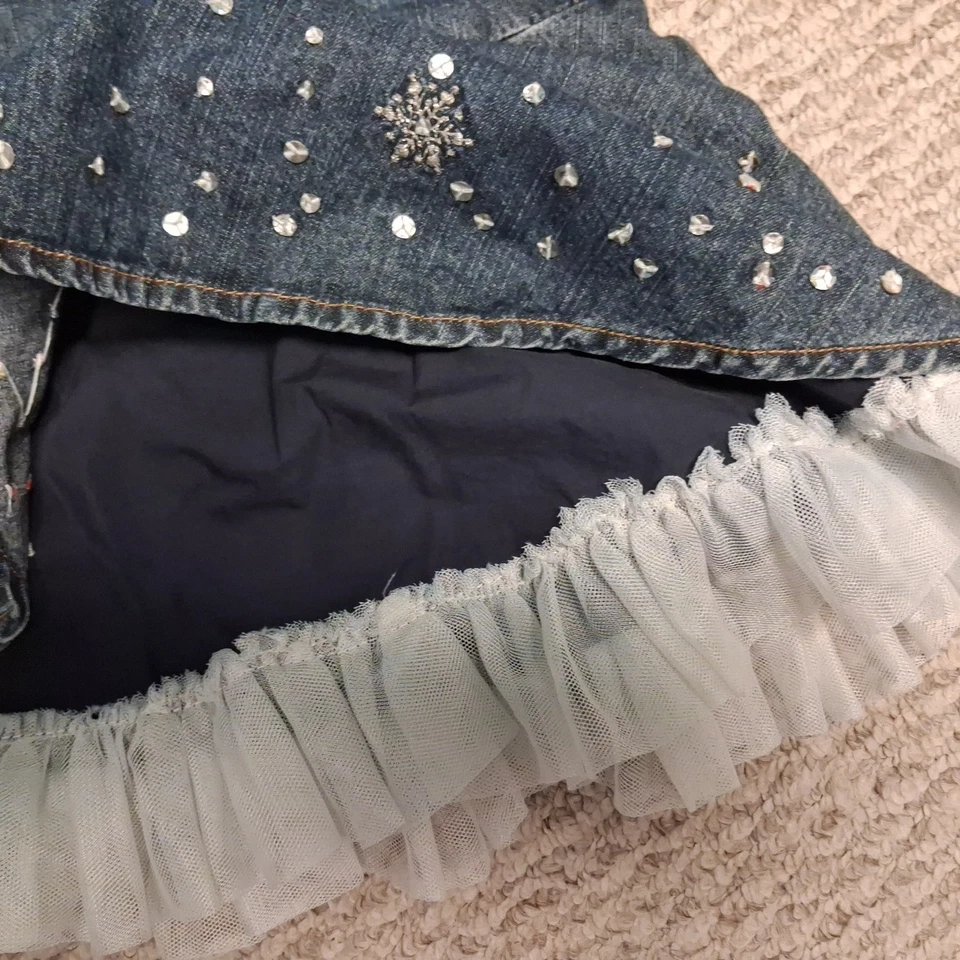 Falda Jean Gymboree Denim Bordada Copos de Nieve Forrada con Volantes de Encaje Talla 4 Foto 3 de 4