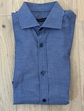  229 Z ZEGNA MEDIUM BLUE SPREAD COLLAR TEXTURED DRESS SHIRT - 16/41