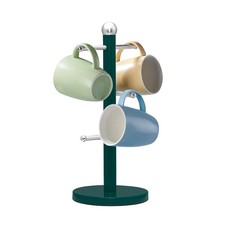 Mug Tree Green Stainless Steel 6 Cup Holder, Anti-Slip Base