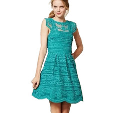 Yoana Baraschi Anthropologie Teal Green Lace Sleeveless Dress Mesh Size 4 Boho