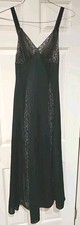 Vtg Formfit Rogers Black Nylon Lace Inserts Nightgown Lingerie Slip Dress 32