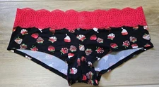Vintage Victoria's Secret Strawberries Silky Satin Logo Lace Hiphugger Panties M