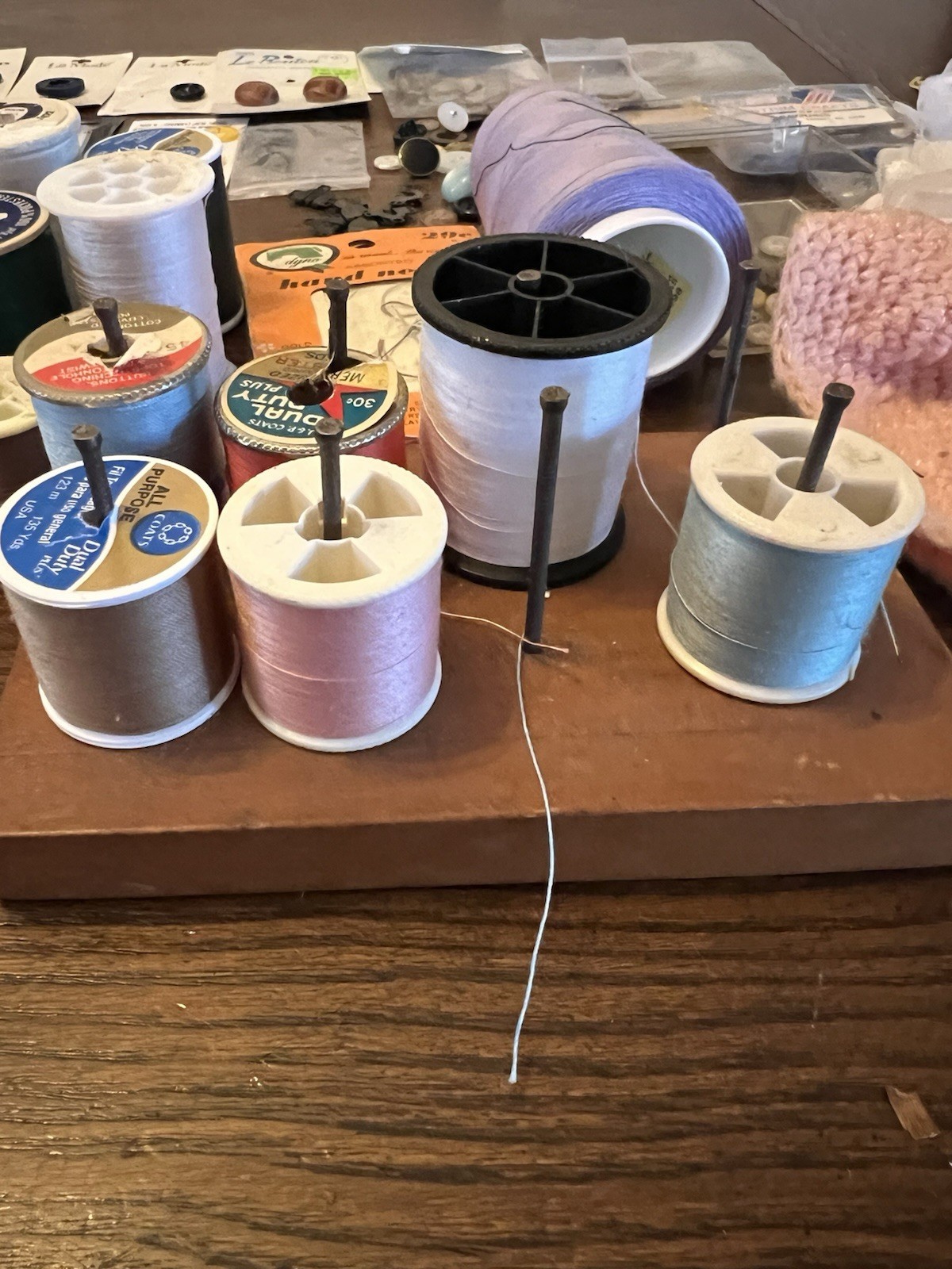 Vintage Sewing Supplies Notions Lot Needles Thread Buttons Hooks Ribbon & More