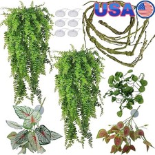 Reptile Habitat Decor Fake Vines Hanging Plants W/ Suction Cups Terrarium New