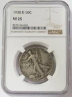1938 D USA SILVER WALKING LIBERTY HALF DOLLAR NGC VF 25