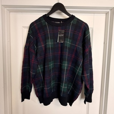 Lauren Ralph Lauren Sweater Womens 1X Blue Green Tartan Plaid 100% Wool Crewneck