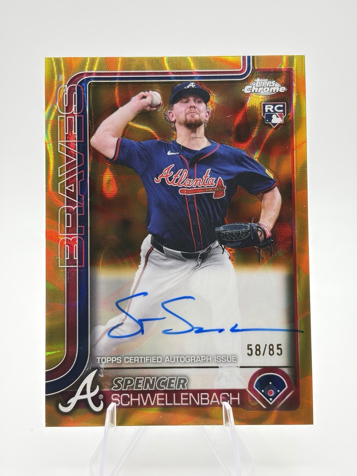 2025 Topps Chrome #RA-SS Spencer Schwellenbach Rookie Lava Auto Gold/Orange /85