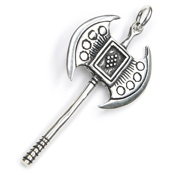 KettenanhäNger Doppelaxt 925 Silber Oxidiert 6Cm Amulett AnhäNger Talisman-image