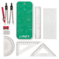 Geometrie-Set Linex 5-Teilig: Zirkel, Bleistift, Radierer, Winkelmesser, Lineal