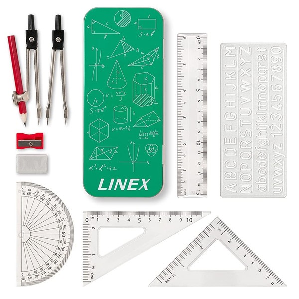 Geometrie-Set Linex 5-Teilig: Zirkel, Bleistift, Radierer, Winkelmesser, Lineal-image