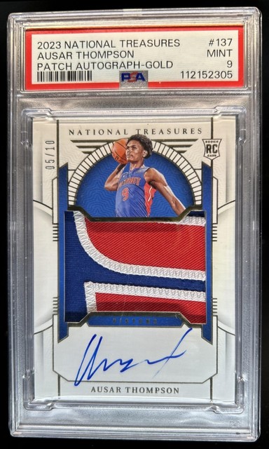 2023-24 National Treasures Ausar Thompson Rookie Patch Auto RC Gold #/10 PSA 9
