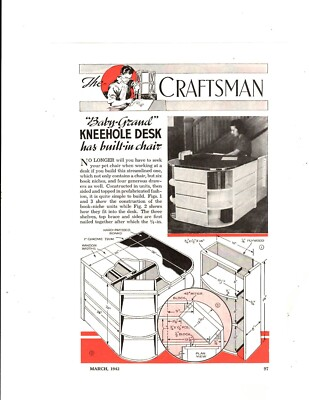 #ad 1942 March Popular Mechanics Magazine Article Baby Grand Kneehole Desk Chair $24.99