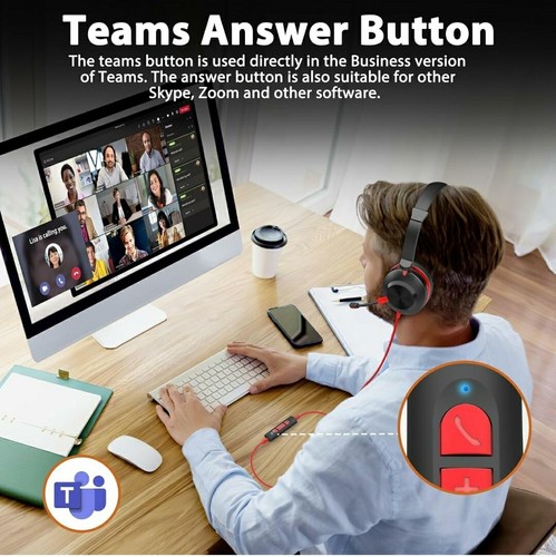 Auriculares con Micrófono, Auriculares USB con Micrófono para PC, Auriculares On Ear - Imagen 4 de 10