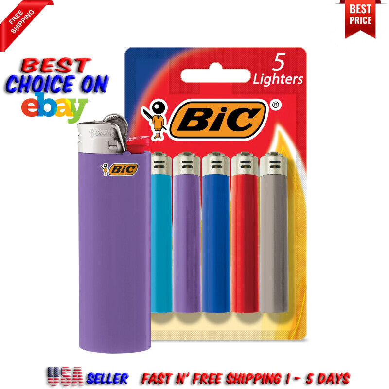 5 Pack Classic Disposable Cigarette Lighter Assorted Colors BIC Classic Lighter. Available Now for 8.87
