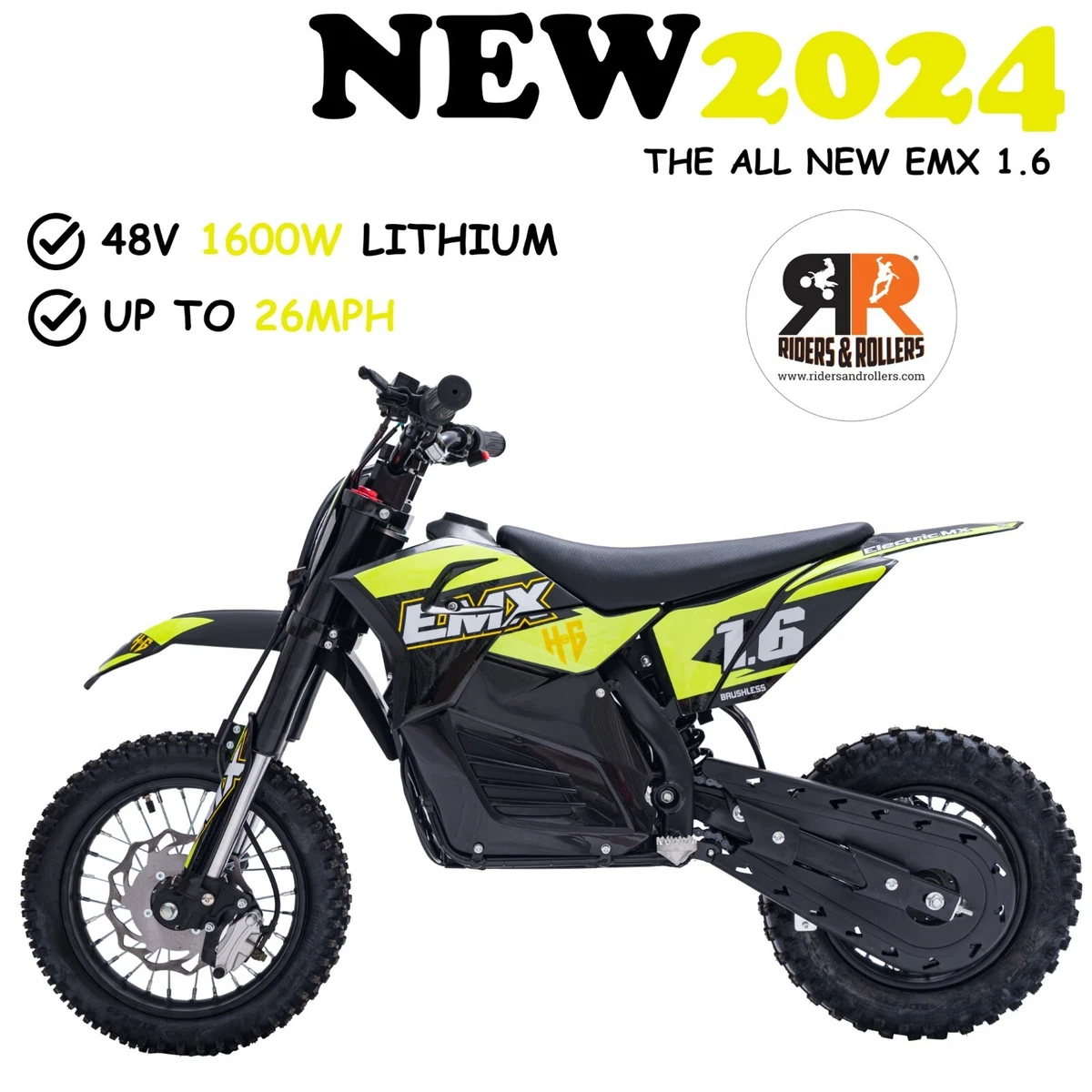 Electric Kids Dirt Bike-48V 1.6KW 12/10"-26mph Brushless Motor EMX1.6-Neon  Green | eBay