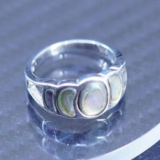 size 6.25, southwestern sterling silver 925 handmade band ring w/ abalone inlay