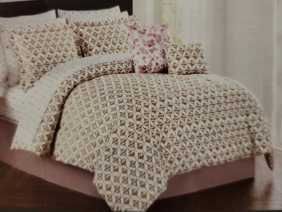 Edredón SANDERS KING 102x86 Floral Poliéster Reversible Beige Blanco Rosa Marrón Foto 2 de 4