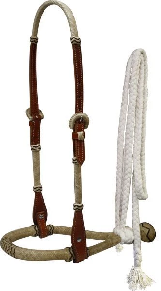 Western Horse Bosal Hackamore Bridle Headstall w/ Real Horse Hair Mecate  Reins