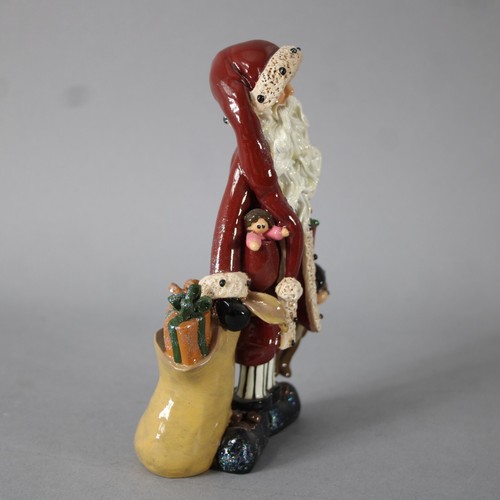 Donna kleiner 1999 Weihnachtsmann mit Teddybär und Geschenken 6,5 Zoll Keramikfigur - Bild 4 von 18