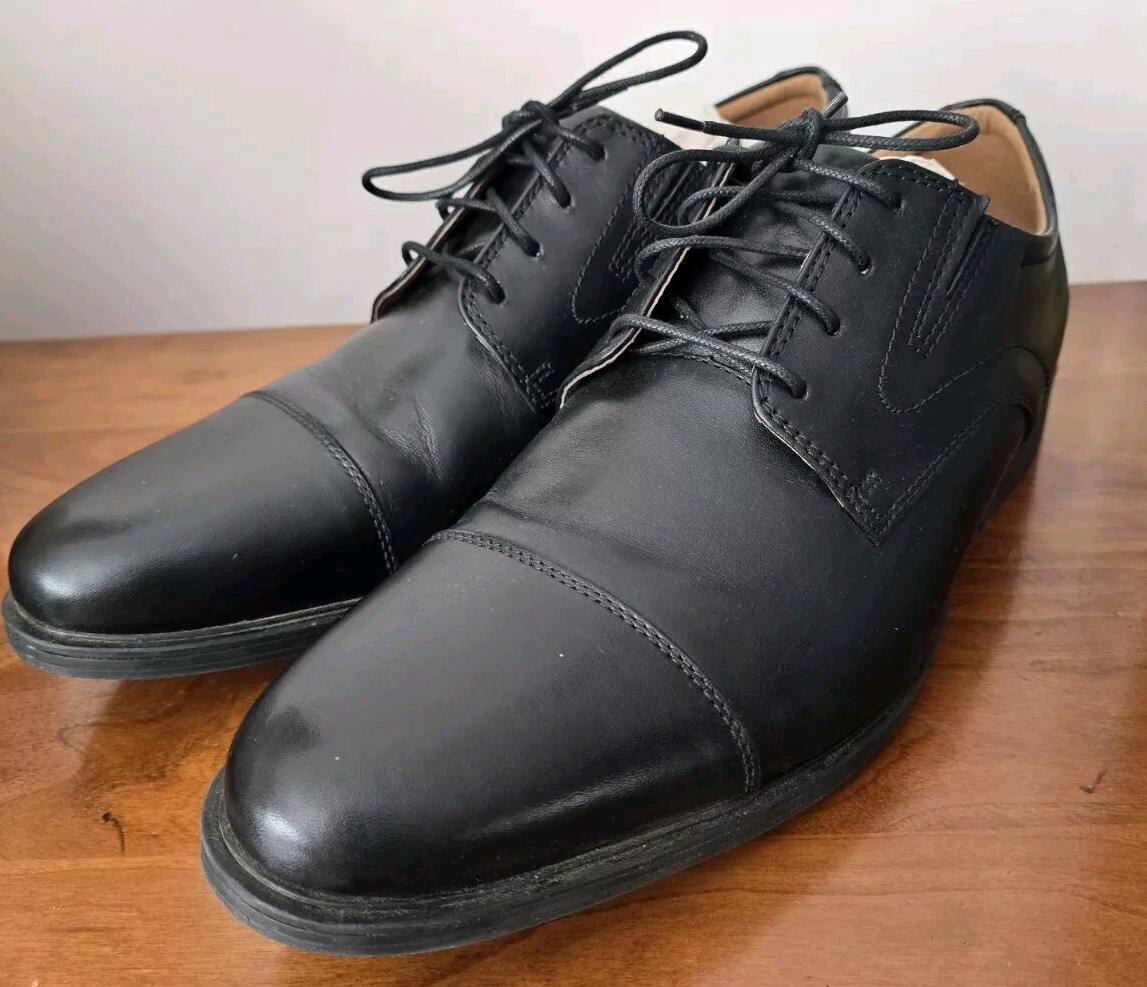 Clarks Men's Whiddon Cap Oxford Shoe Black Leather Size 12W