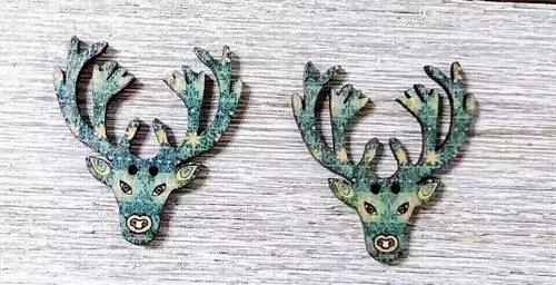 wood deer elk antlers buttons sewing 2 holes crafts 1 1/4 inch (set #5)