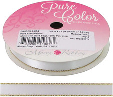 Elite Double Face Metallic Edge Satin Ribbon Spool, 3/8-Inch by 15-Yard, White/S