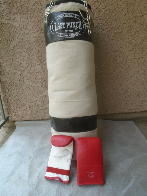 Boxing. kickboxing punching bag " Last Punch" with chain and punching gloves 