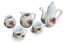 Miniature Porcelain Tea Set With Tray Purple Flower Royal Norfolk Dollhouse *U