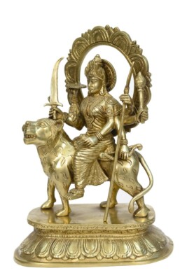 Brass Ambe Devi Statue | Goddess Durga | 12'' Tall | Hindu Religious Idol |4.14kg