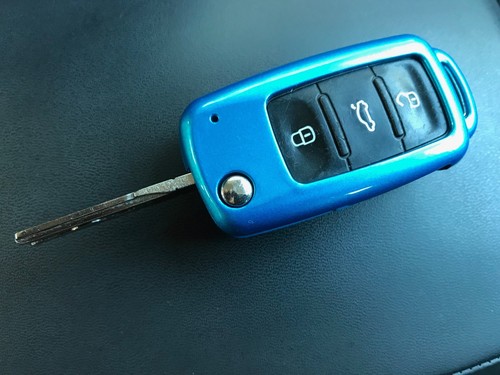 ABS PLASTIC PROTECTIVE CASE FOR VOLKSWAGEN SKODA 3 BUTTON KEY FLIP FOB MRK 6 blu - Picture 5 of 8